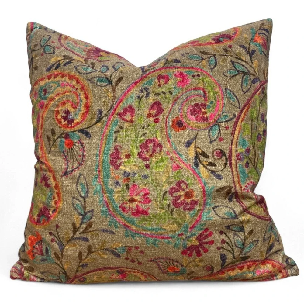 2 Pottery Barn Velvet Paisley Pillows Floral 20x20